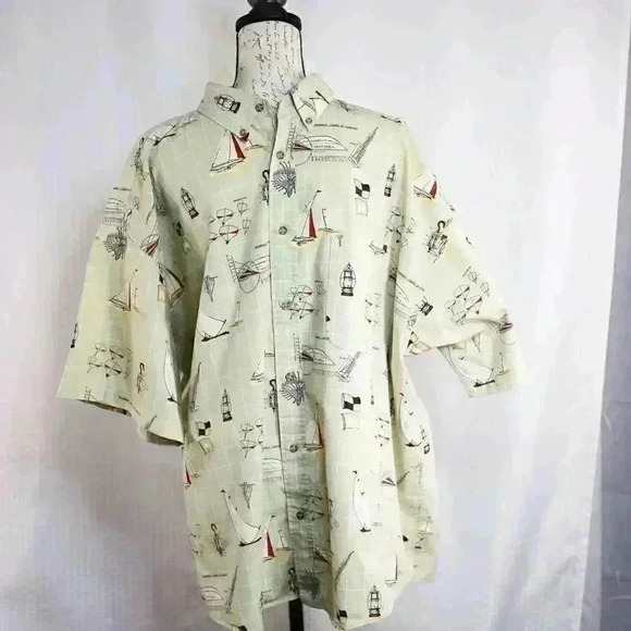 100% Other - Puritan size 3XL 100% cotton nautical theme short sleeve button down shirt tan